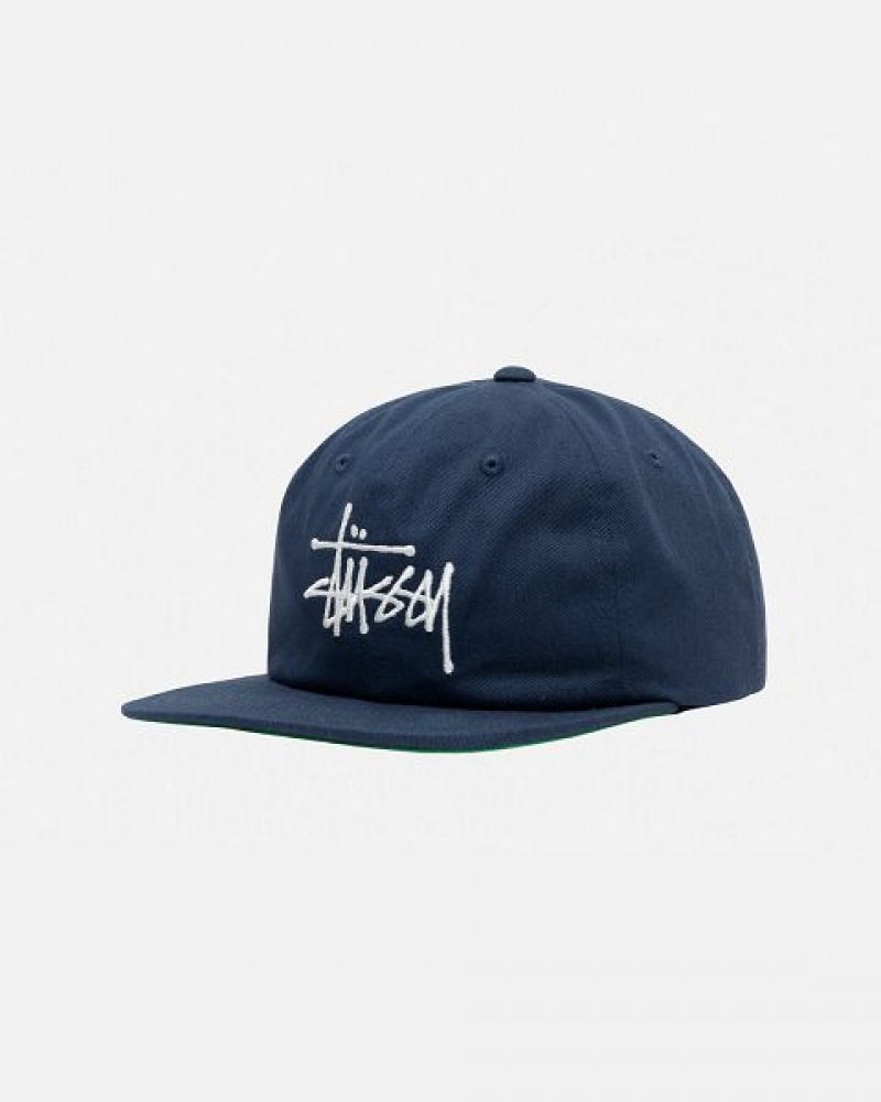 Navy Stussy Mid-depth Basic Strapback Caps | 6295ZTRGL