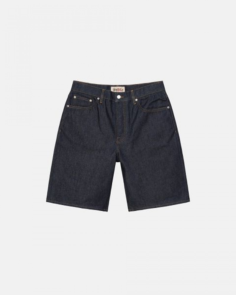 Navy Stussy Raw Denim Big Ol\' Shorts | 5936LNIZW