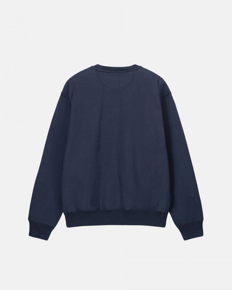 Navy Stussy Stock Logo Crew Sweatshirts | 7086GOMKQ