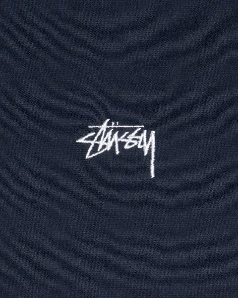 Navy Stussy Stock Logo Crew Sweatshirts | 7086GOMKQ