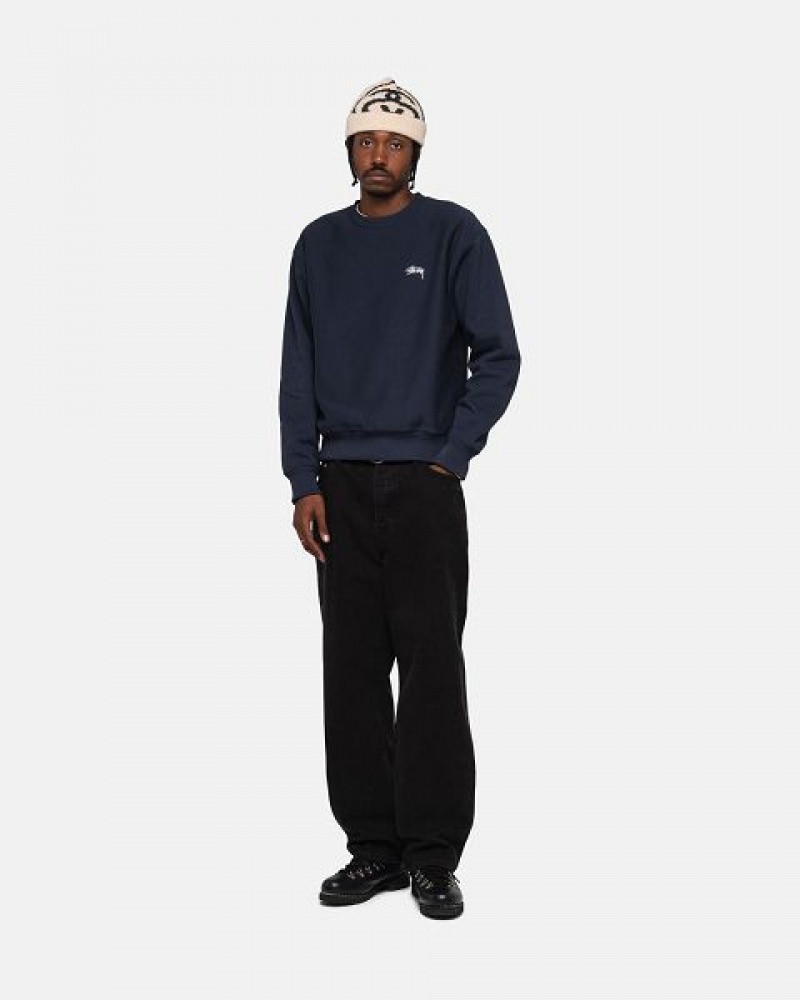 Navy Stussy Stock Logo Crew Sweatshirts | 7086GOMKQ