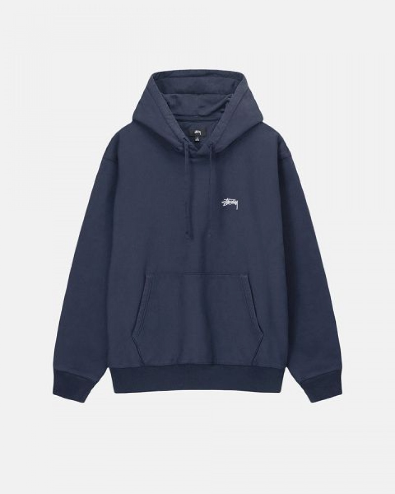 Navy Stussy Stock Logo Hoodie | 9340QNLPK