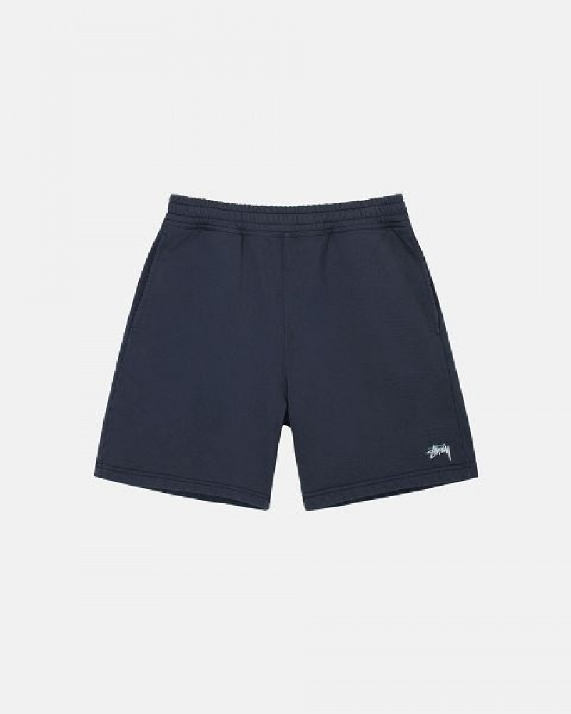 Navy Stussy Stock Logo Sweats Shorts | 8305WPCRE