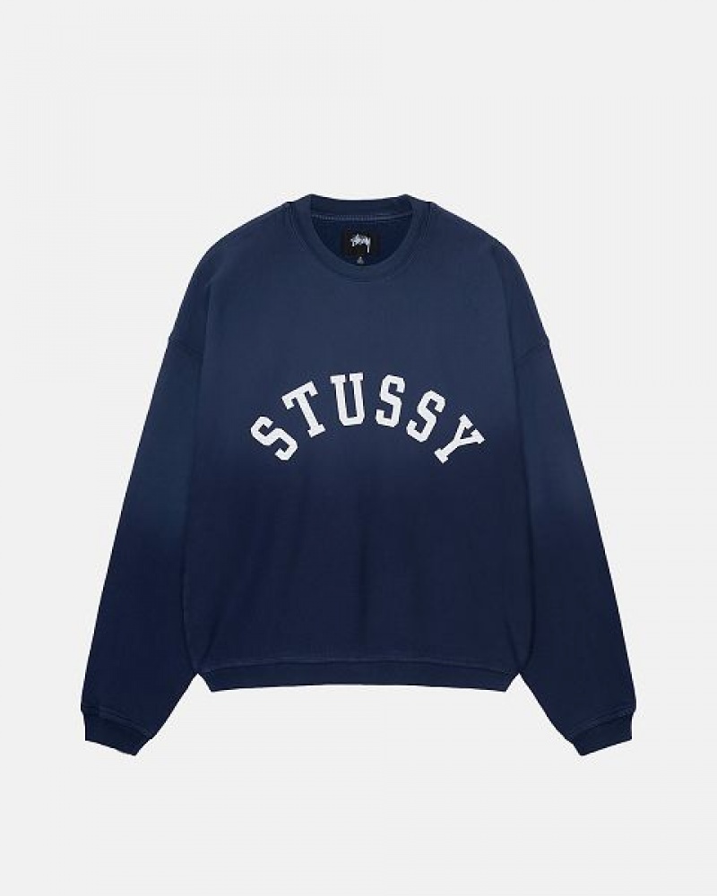 Navy Stussy Sun Faded Oversized Crew Sweatshirts | 0421TLYFA