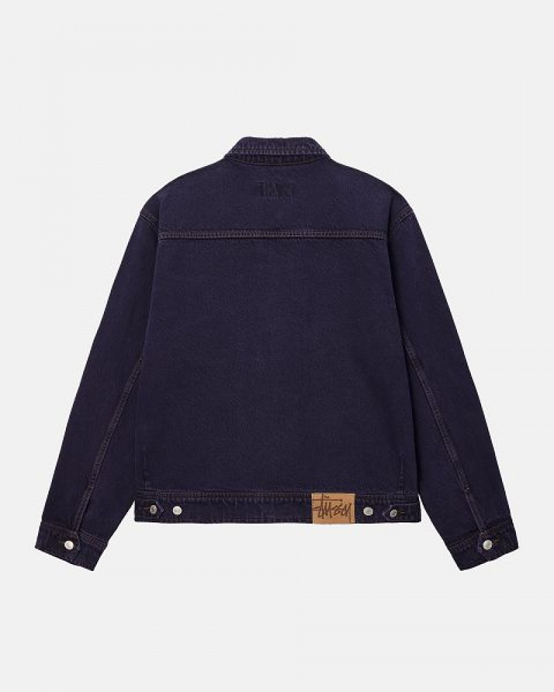 Navy Stussy Zip Work Denim Jackets | 6094WDMFB