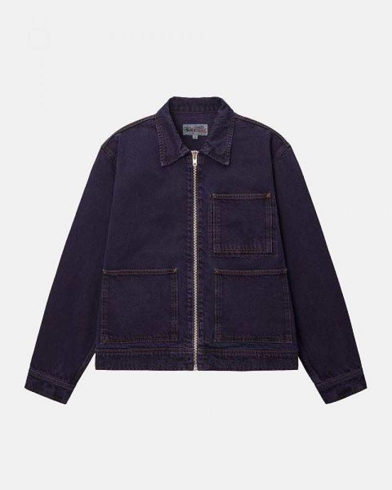 Navy Stussy Zip Work Denim Jackets | 6094WDMFB