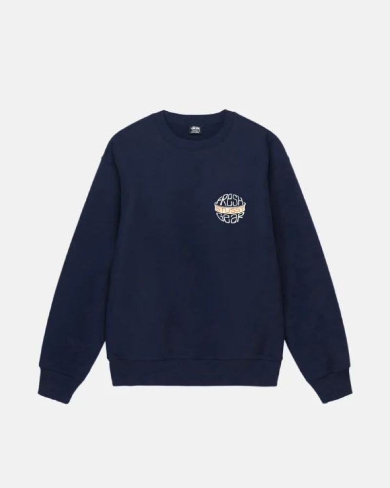 Navy / Blue Stussy Fresh Gear Crew Sweatshirts | 5149WCAVP