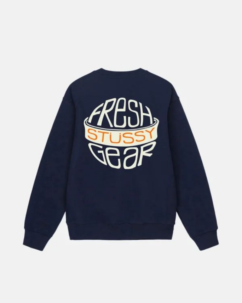 Navy / Blue Stussy Fresh Gear Crew Sweatshirts | 5149WCAVP