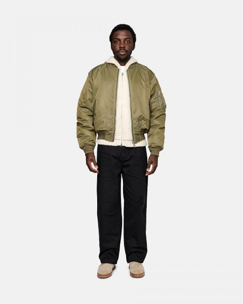 Olive Stussy Built Reversible Bomber Jackets | 8210OWRYV