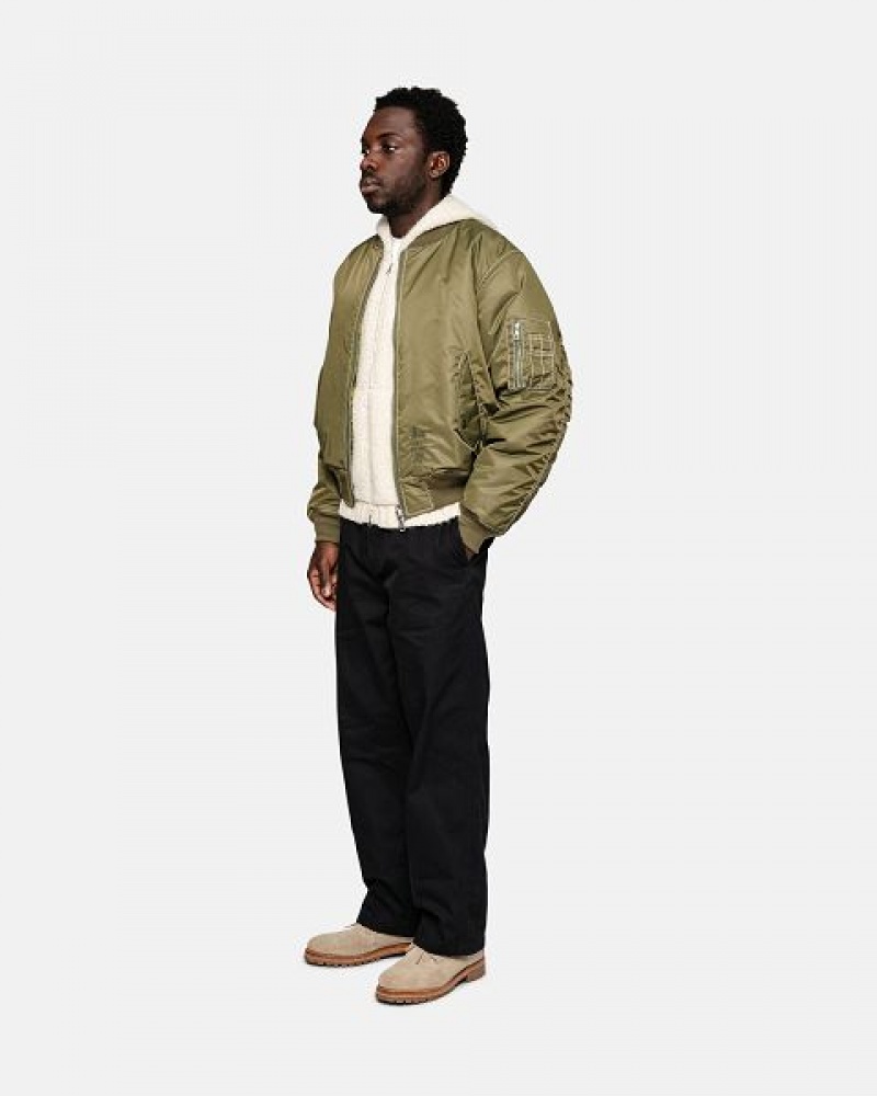 Olive Stussy Built Reversible Bomber Jackets | 8210OWRYV