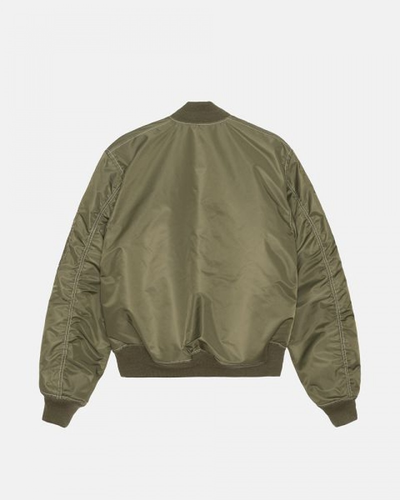 Olive Stussy Built Reversible Bomber Jackets | 8210OWRYV