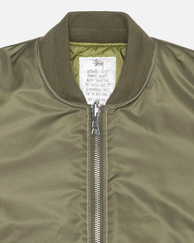 Olive Stussy Built Reversible Bomber Jackets | 8210OWRYV