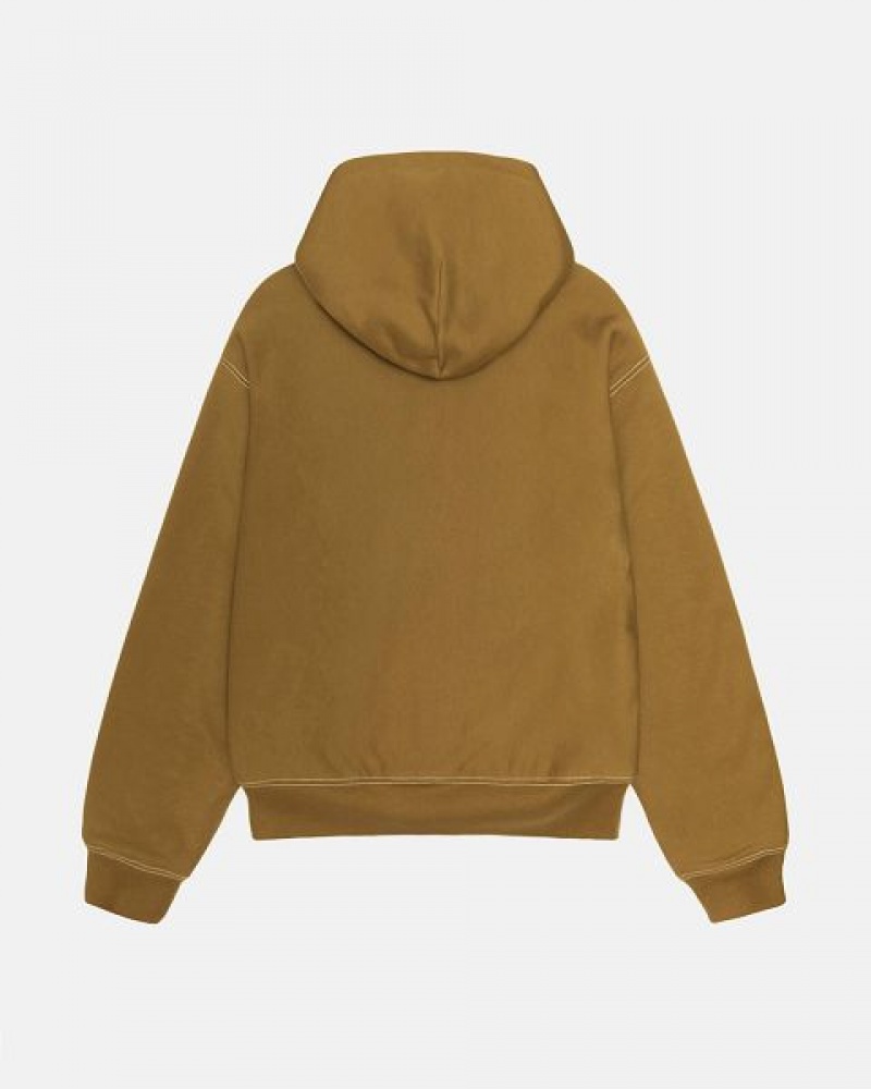 Olive Stussy Double Face Label Zip Hoodie | 7218AOKFE