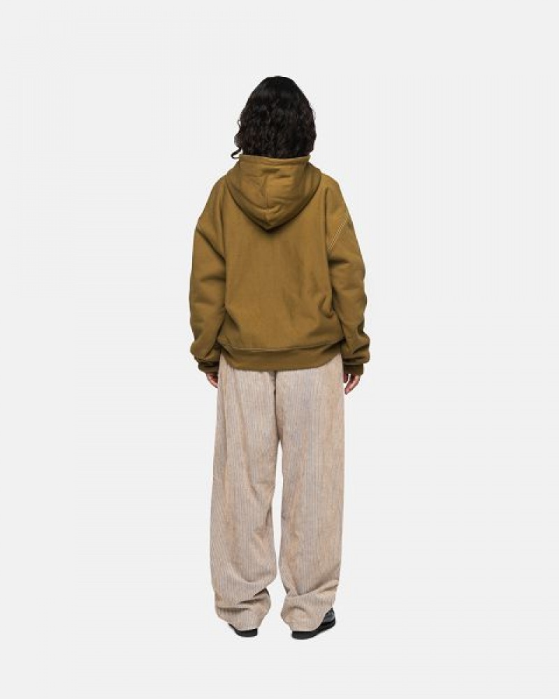 Olive Stussy Double Face Label Zip Hoodie | 7218AOKFE