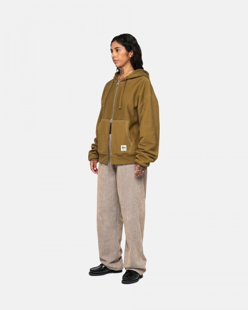 Olive Stussy Double Face Label Zip Hoodie | 7218AOKFE