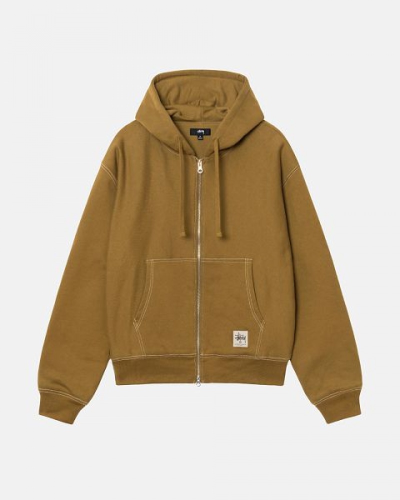 Olive Stussy Double Face Label Zip Hoodie | 7218AOKFE