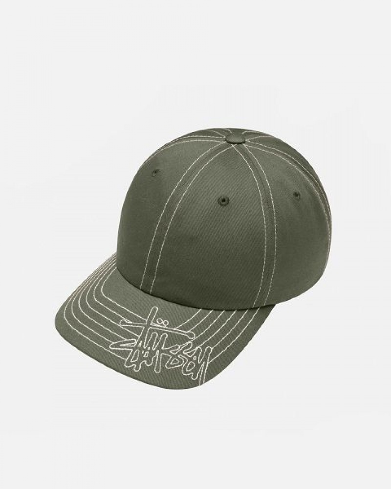 Olive Stussy Low Pro Basic Stitch Strapback Caps | 4057HTRVJ