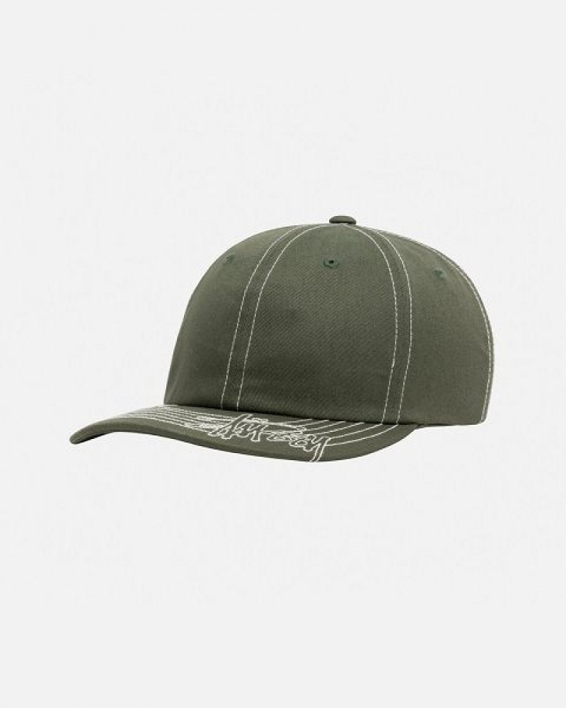 Olive Stussy Low Pro Basic Stitch Strapback Caps | 4057HTRVJ