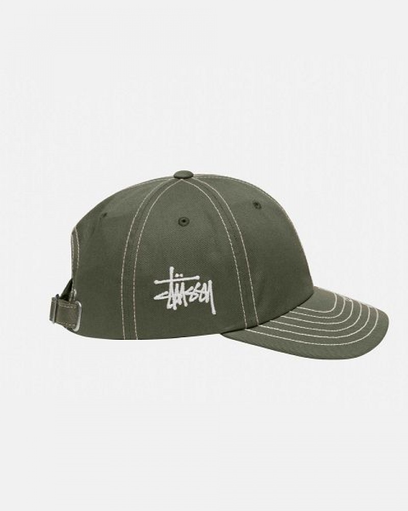 Olive Stussy Low Pro Basic Stitch Strapback Caps | 4057HTRVJ