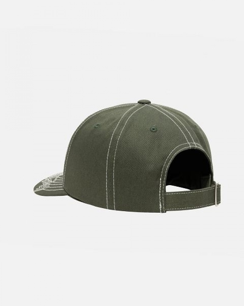 Olive Stussy Low Pro Basic Stitch Strapback Caps | 4057HTRVJ