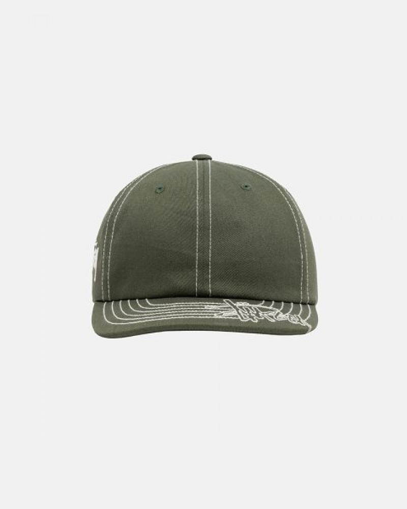 Olive Stussy Low Pro Basic Stitch Strapback Caps | 4057HTRVJ