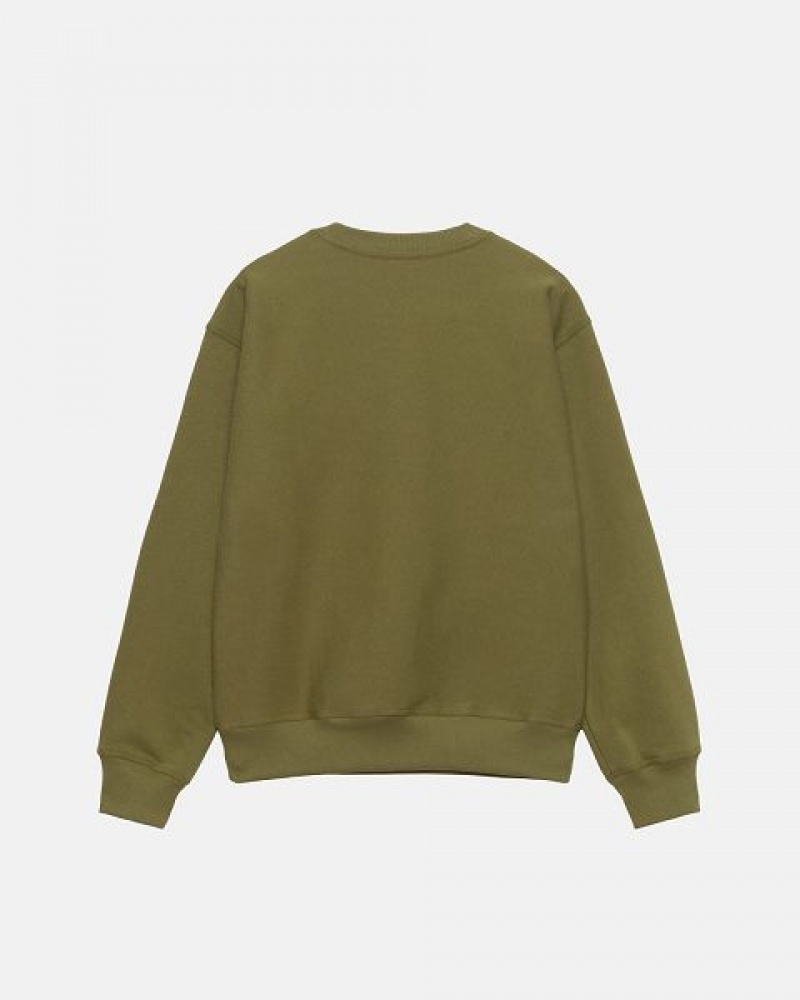 Olive Stussy Stock Logo Crew Sweatshirts | 8543MTPLR