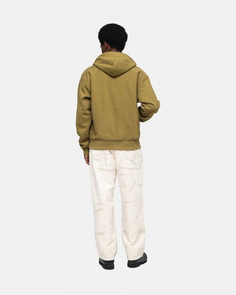 Olive Stussy Stock Logo Hoodie | 2183KHUAE