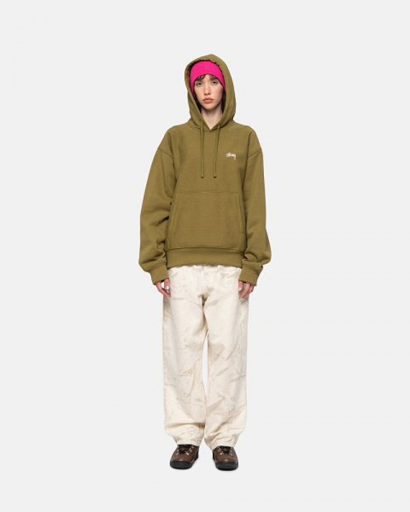 Olive Stussy Stock Logo Hoodie | 2183KHUAE