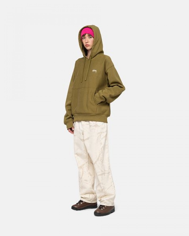 Olive Stussy Stock Logo Hoodie | 2183KHUAE