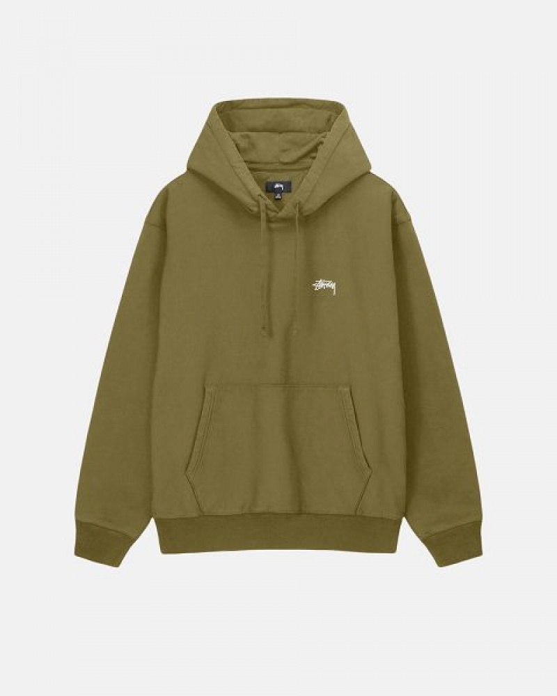 Olive Stussy Stock Logo Hoodie | 2183KHUAE