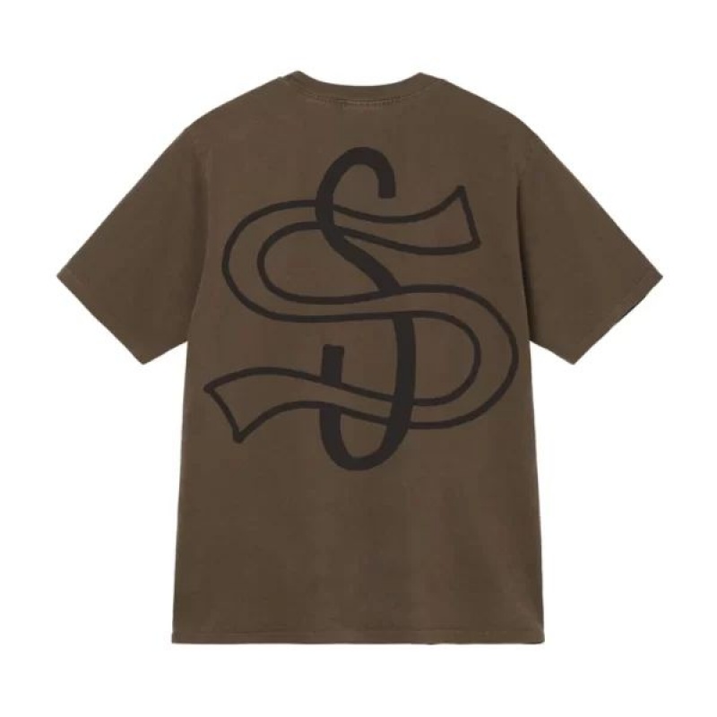 Olive / Black Stussy Big League Pigment Dyed T Shirts | 7163YBNHI