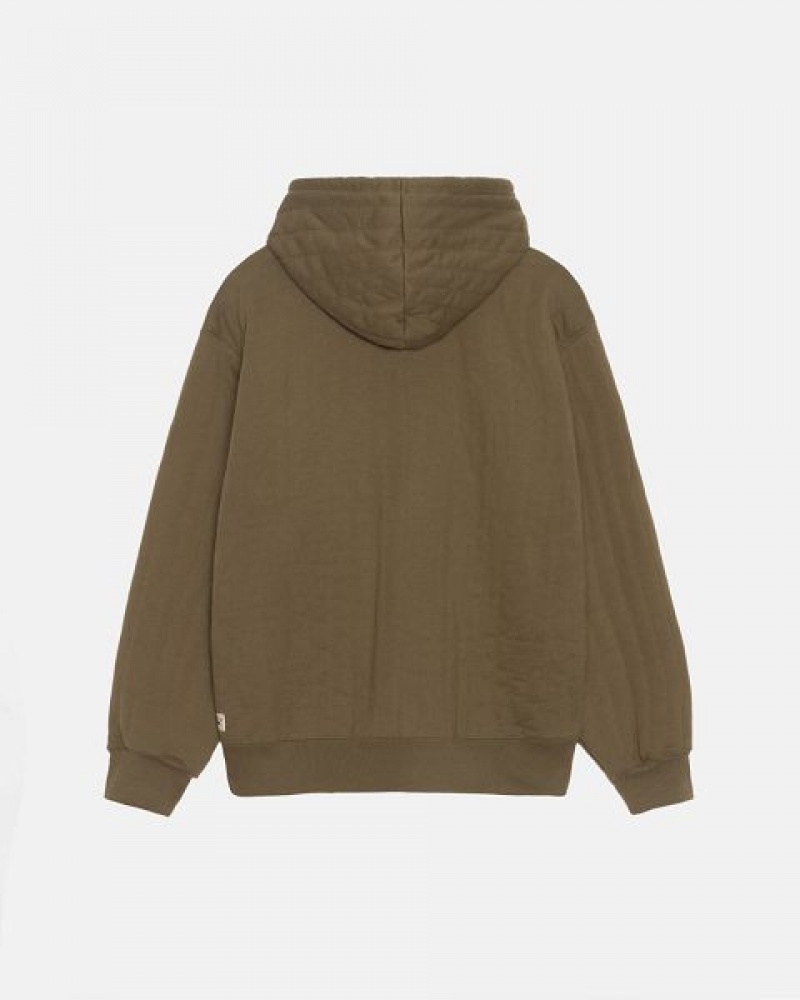 Olive / Green Stussy Vertical Quilted Zip Hoodie | 7364RZDXM