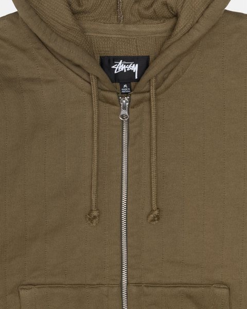 Olive / Green Stussy Vertical Quilted Zip Hoodie | 7364RZDXM