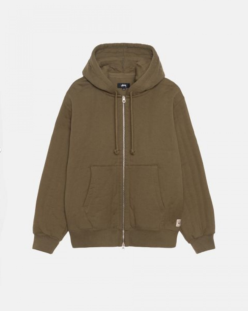 Olive / Green Stussy Vertical Quilted Zip Hoodie | 7364RZDXM