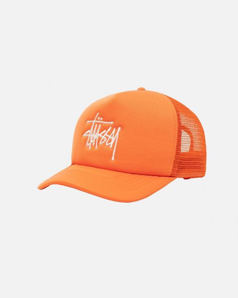 Orange / White Stussy Trucker Big Basic Snapback Caps | 1076ZJVPS