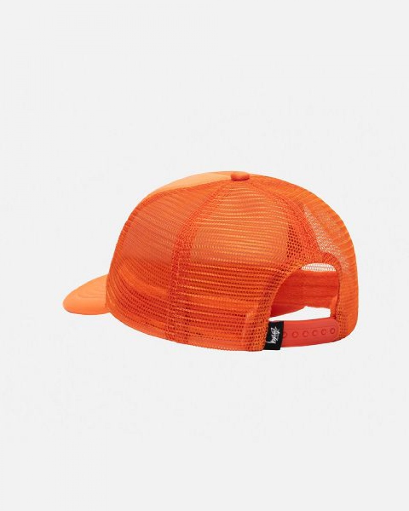 Orange / White Stussy Trucker Big Basic Snapback Caps | 1076ZJVPS