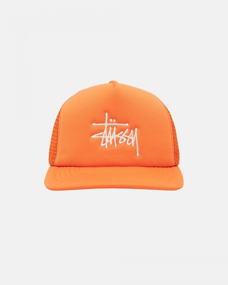 Orange / White Stussy Trucker Big Basic Snapback Caps | 1076ZJVPS