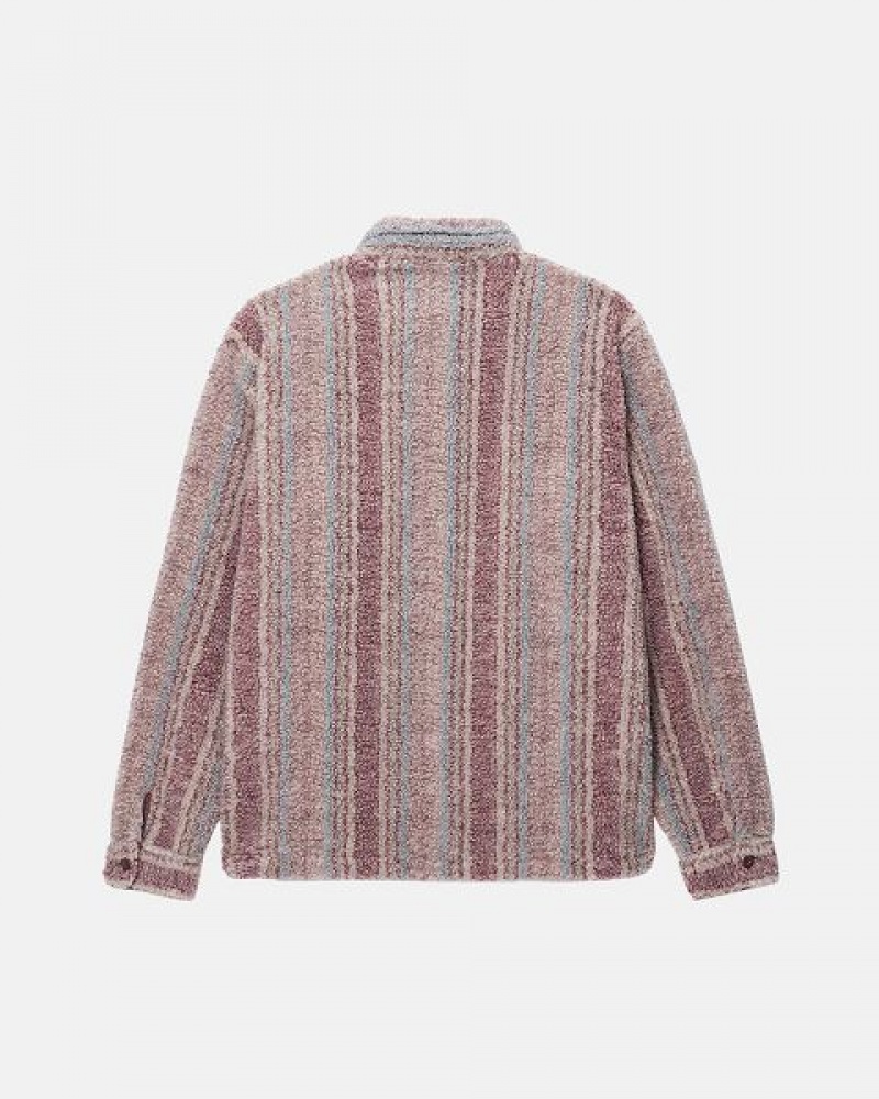 Purple Stussy Striped Sherpa Shirts | 4376BAHWG