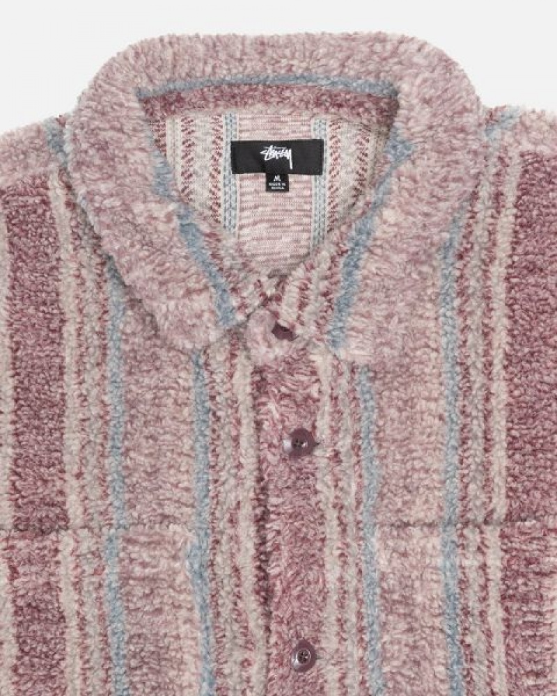 Purple Stussy Striped Sherpa Shirts | 4376BAHWG