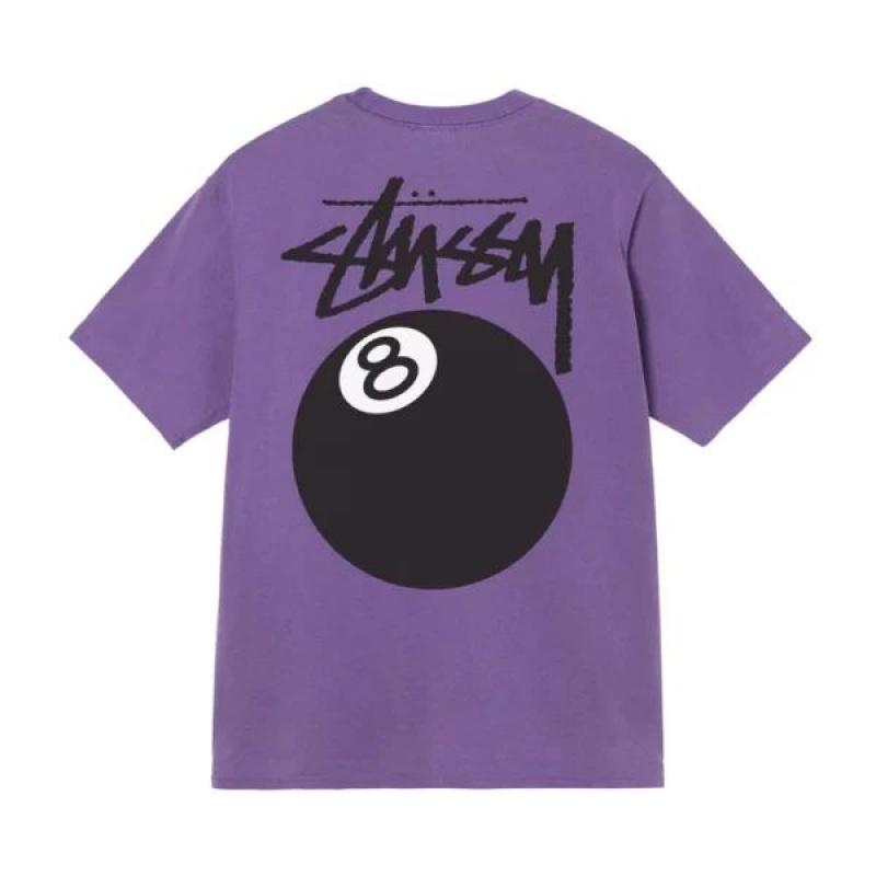 Purple / Black / White Stussy 8 Ball Pigment Dyed T Shirts | 8376GDXCK