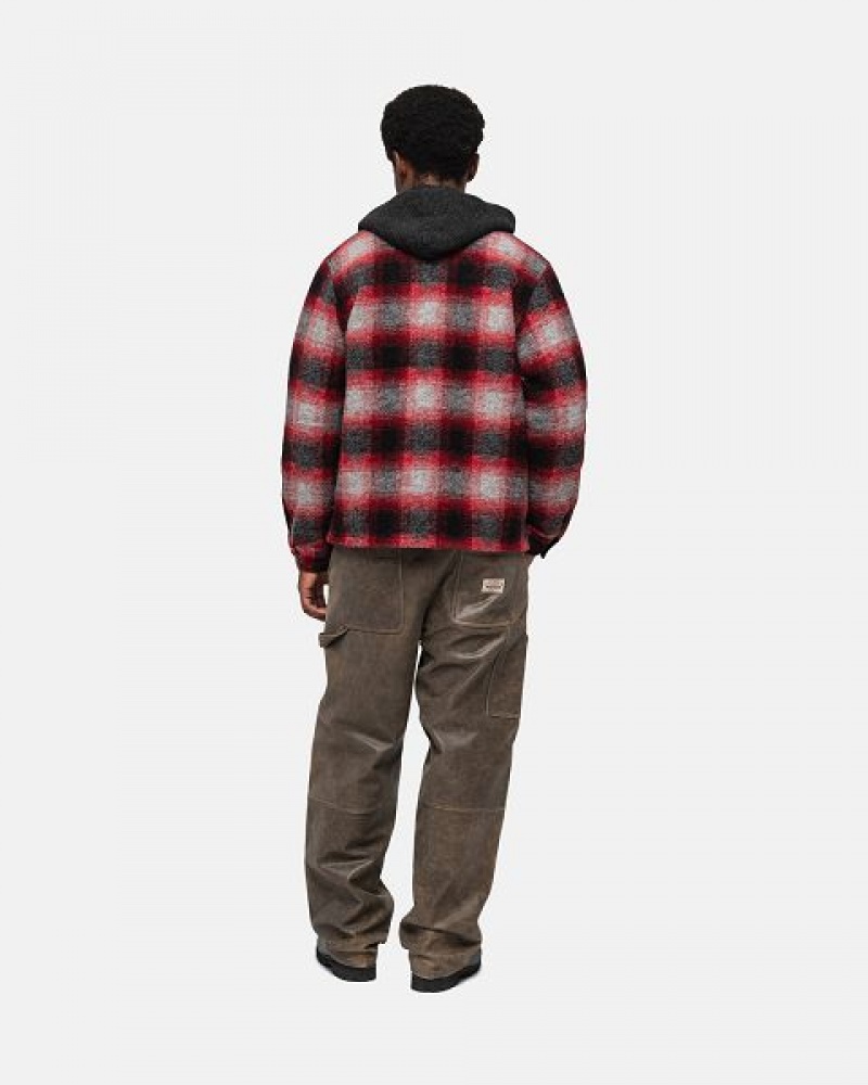 Red Stussy Brushed Wool Plaid Zip Shirts | 2391OHEUP