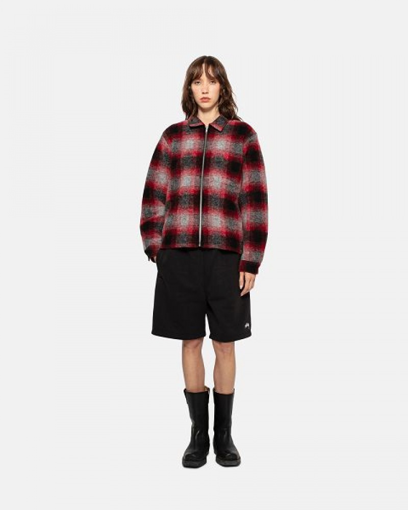 Red Stussy Brushed Wool Plaid Zip Shirts | 2391OHEUP