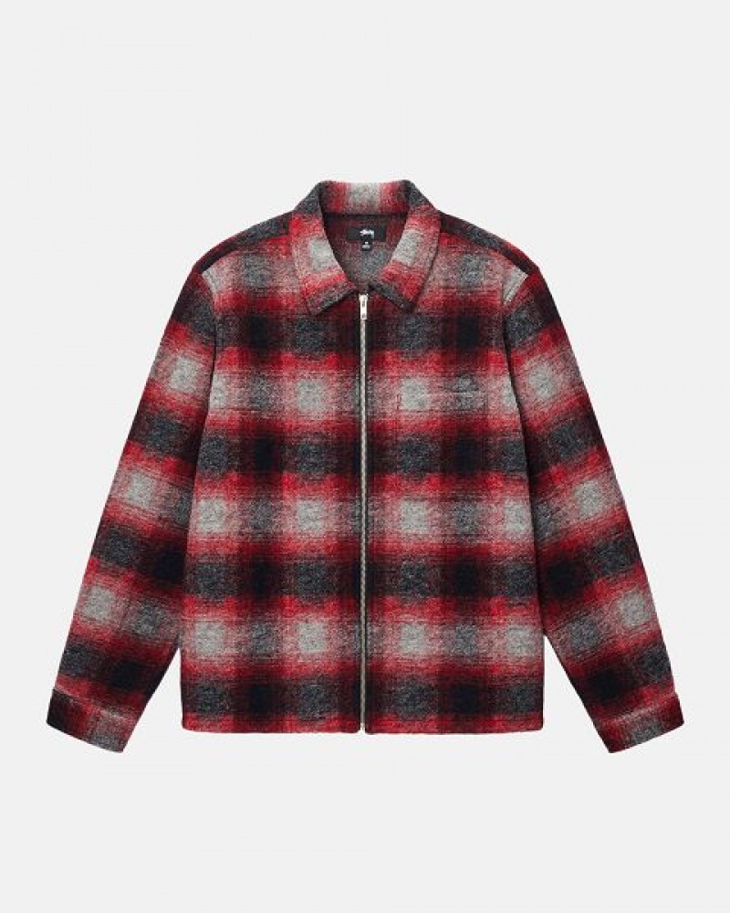 Red Stussy Brushed Wool Plaid Zip Shirts | 2391OHEUP