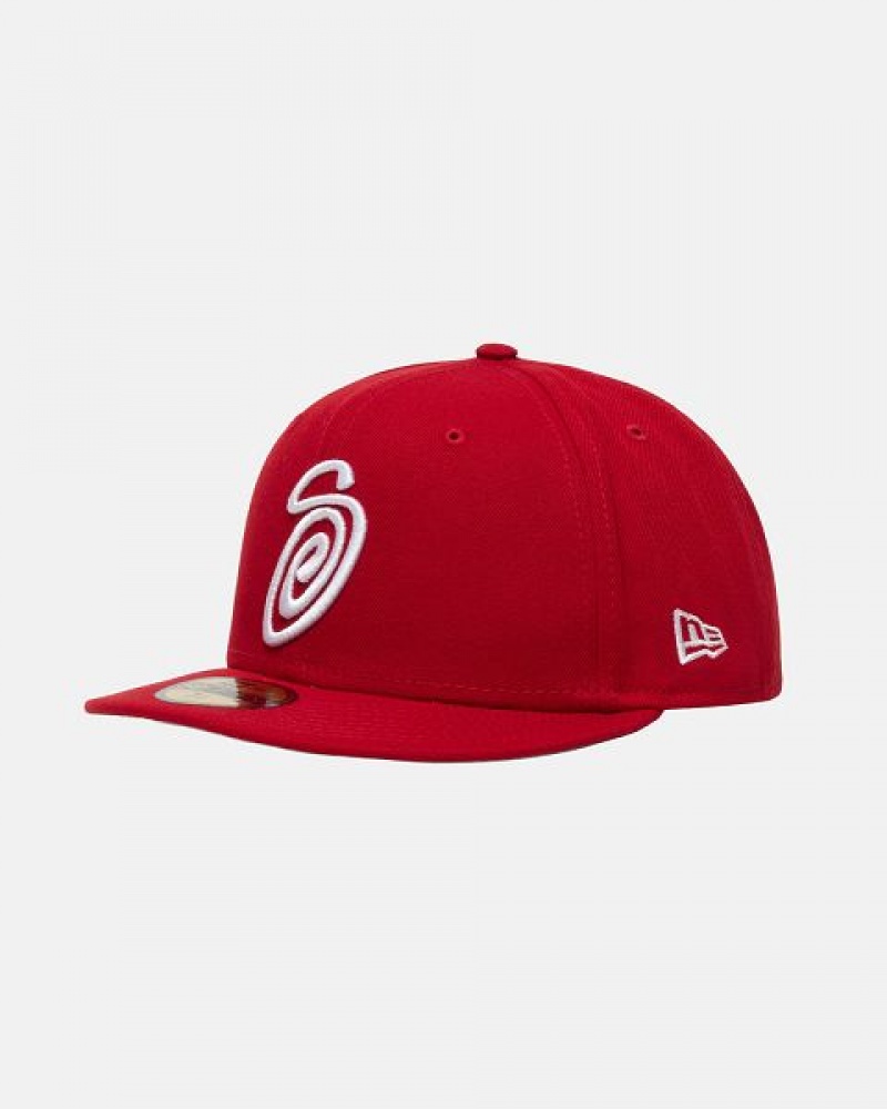 Red Stussy New Era 59fifty Curly S Caps | 8329VJLWH