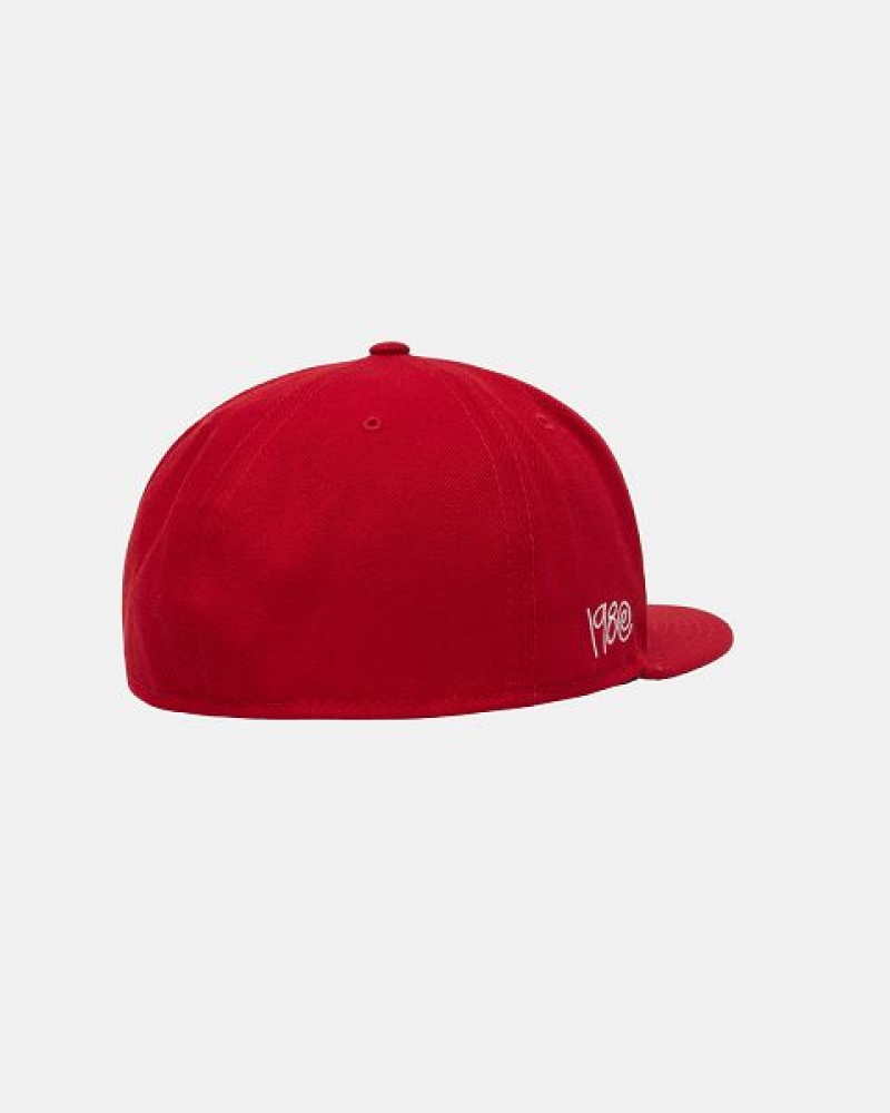 Red Stussy New Era 59fifty Curly S Caps | 8329VJLWH