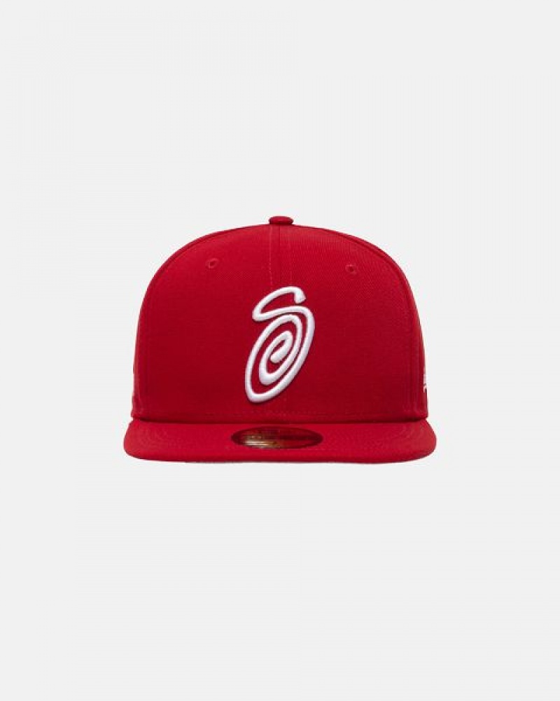 Red Stussy New Era 59fifty Curly S Caps | 8329VJLWH