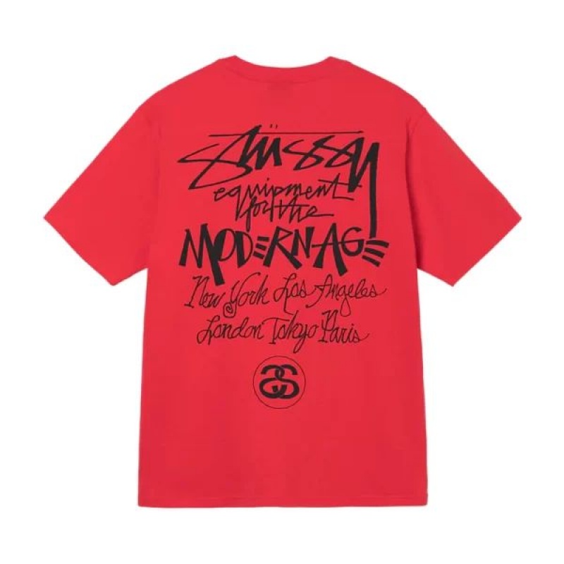 Red / Black Stussy Modern Age T Shirts | 1350ZWLIG