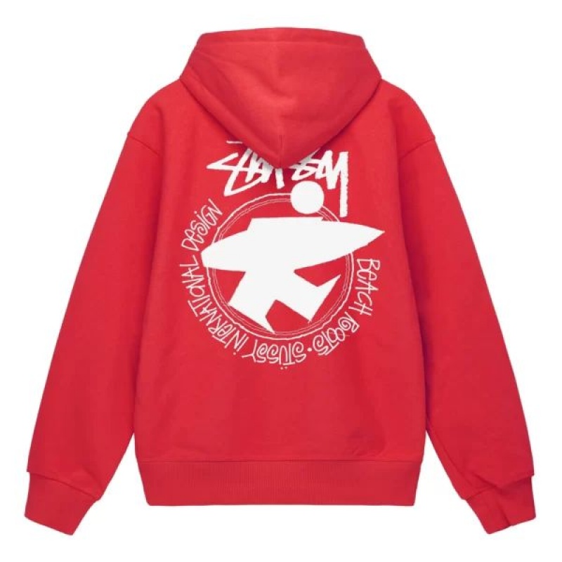 Red / White Stussy Beach Roots Hoodie | 4182XPWHE