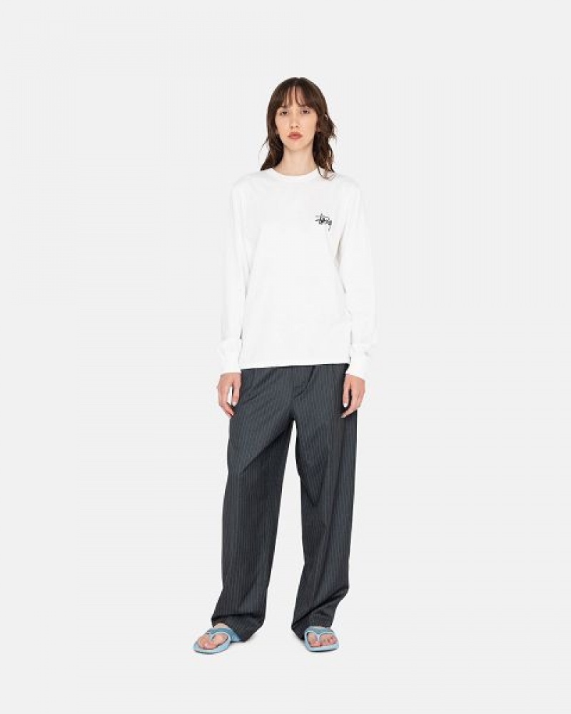 White Stussy Basic Ls Sweatshirts | 6849CIXBD