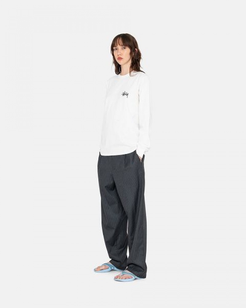 White Stussy Basic Ls Sweatshirts | 6849CIXBD